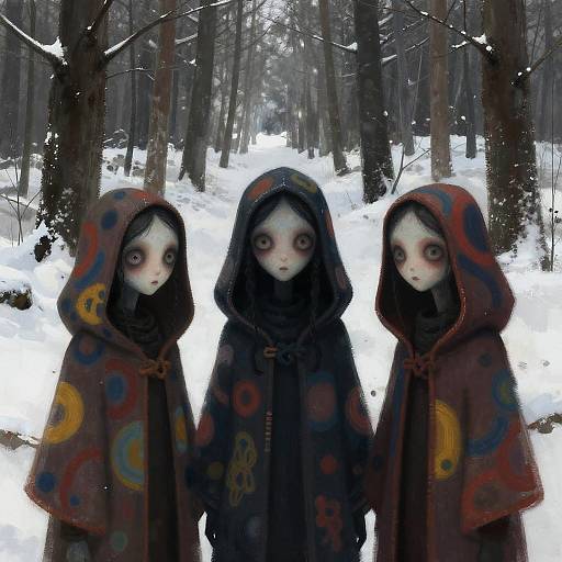 Surreal Forest Figures with Expressive Eyes