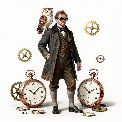 Victorian Steampunk Clockmaker Full-Body Portrait