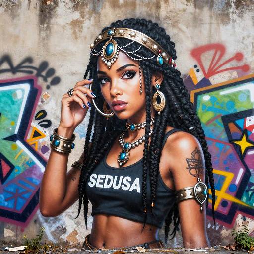 Photograph of a Black woman with long braids, wearing a 