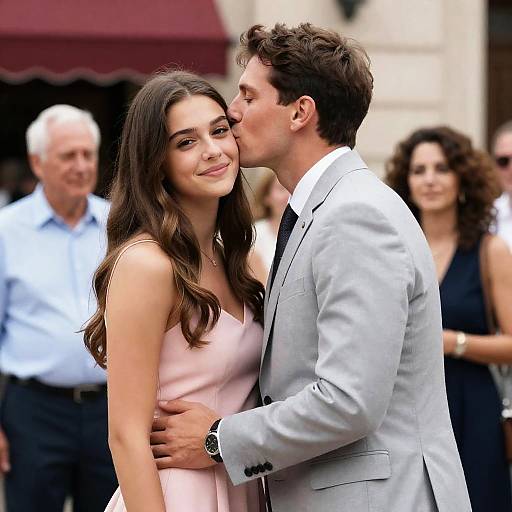 Romantic Outdoor Moment in Gray Suit