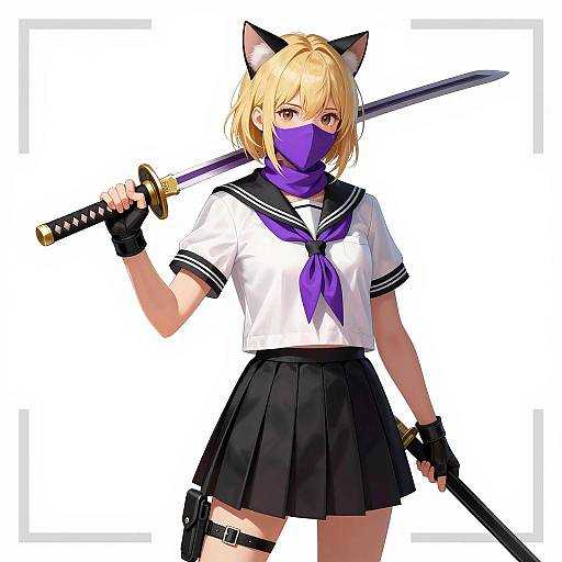 Fierce Cat-Eared Warrior in Sailor Uniform