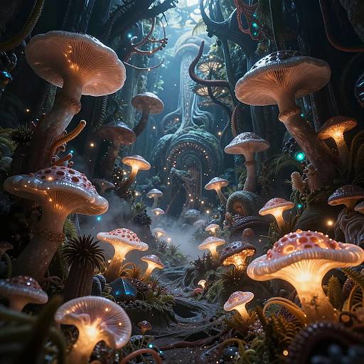 Shamanic Bioluminescent Fungal Grotto Luminous Depths