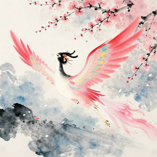 Mythical Creature in Ink Wash Sky