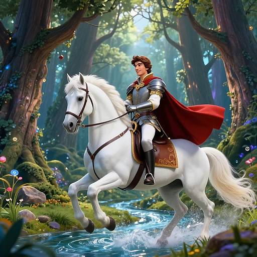Disney Prince on White Horse in Enchanted Forest