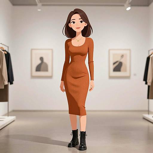 Smiling Woman in Burnt Orange Dress