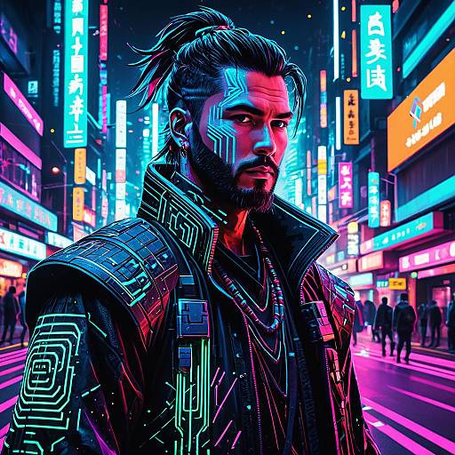 Cyberpunk Samurai in Neon City