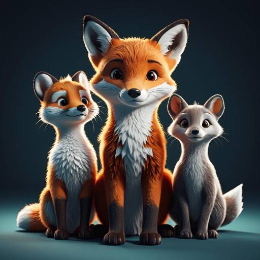 3D Cartoon Fox Cubs Portrait
