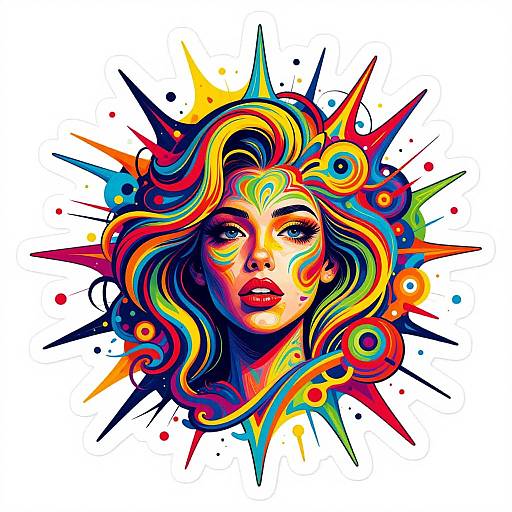 Vibrant Psychedelic Woman's Face Sticker