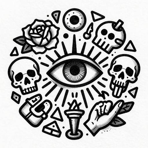 Intricate Black-and-White Tattoo Flash