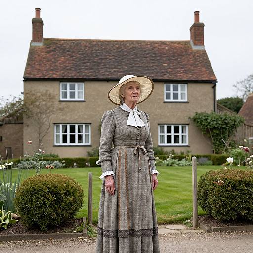 Elderly Woman in Victorian Dress Outdoors