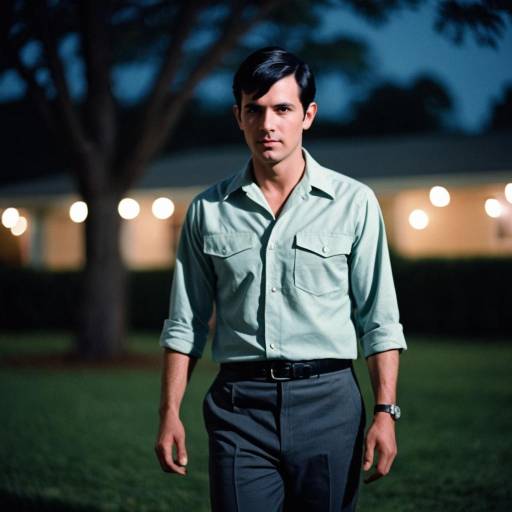Man in Vintage 1960s Attire at Night