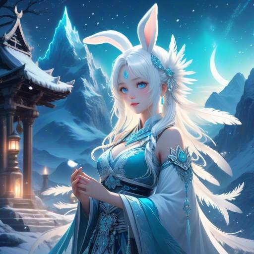 Elegant Anime Priestess in Moonlit Shrine