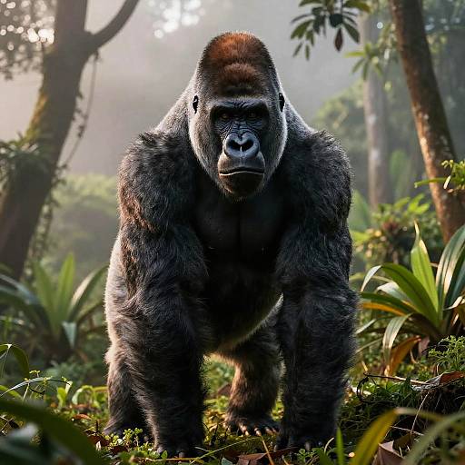Heroic Silverback Gorilla in Jungle