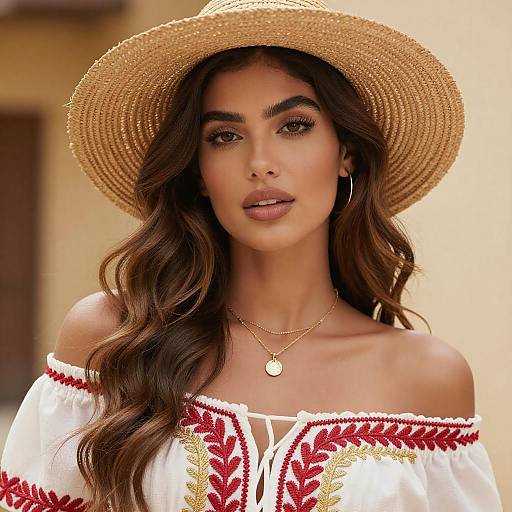 Boho-Chic Woman with Straw Hat