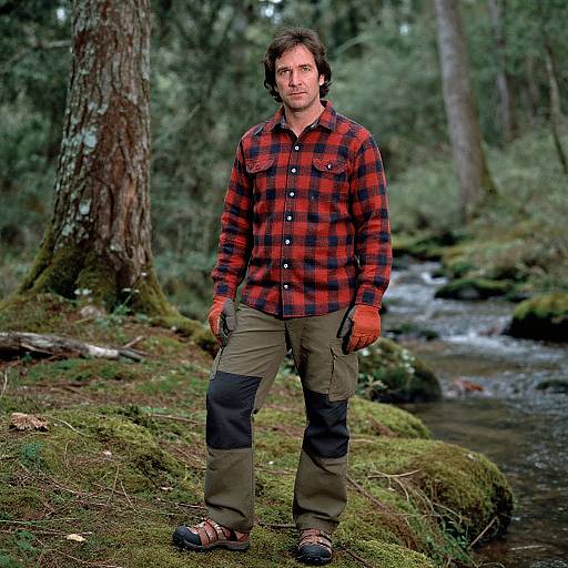 Man Hiking in Rustic Forest Gear
