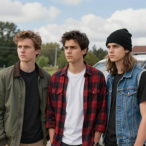 Three Young Men Standing Outdoors