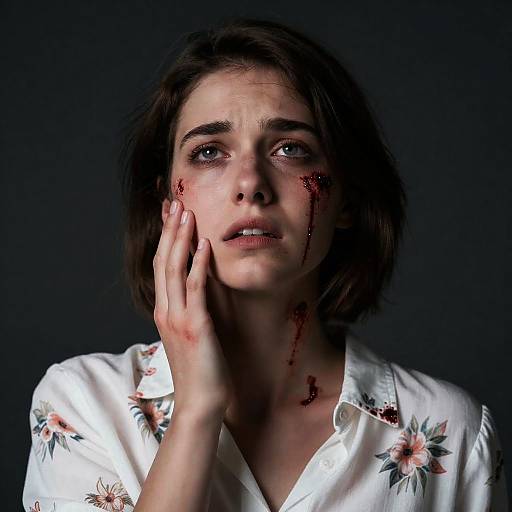 Distressed Young Woman in Floral Shirt