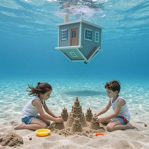 Underwater Children Building Sandcastles