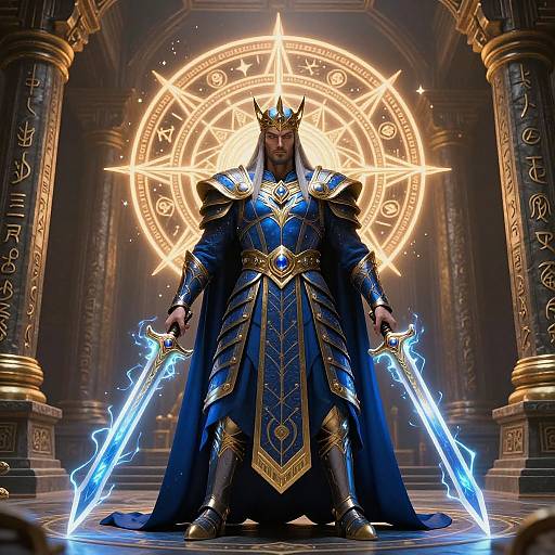 Ancient Sorcerer King with Glowing Swords