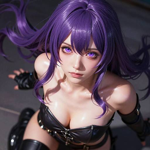 Cosplay Woman with Purple Hair and Eyes