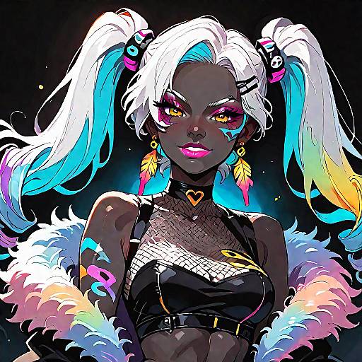 Dark-skinned Anime Girl with Neon Hair