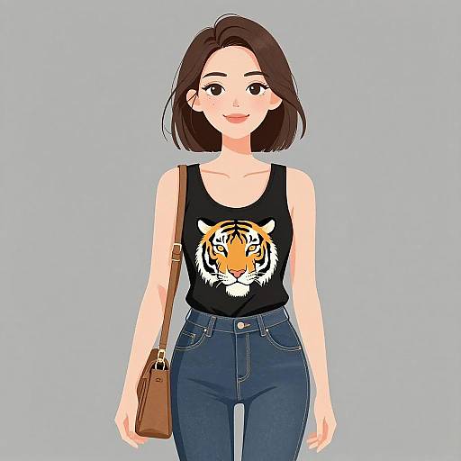 Smiling Woman in Casual Tiger Tank