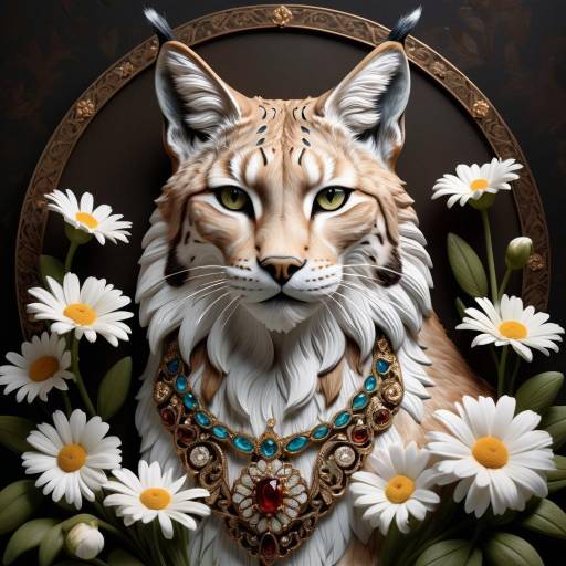 Elegant Lynx in Renaissance Floral Portrait
