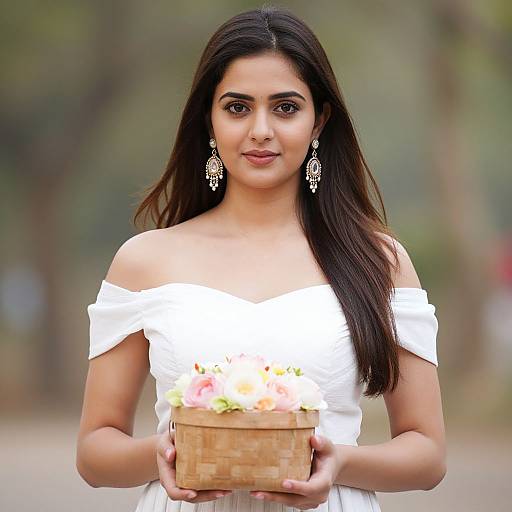Elegant Bride with Floral Hamper