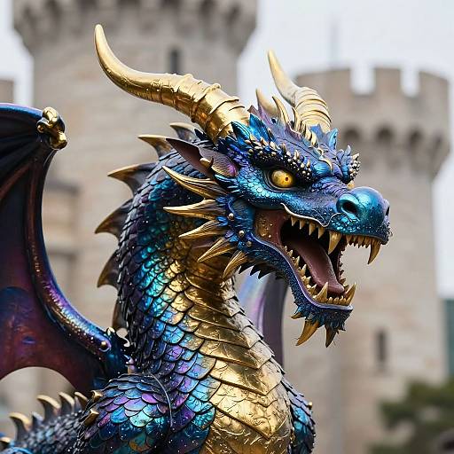 Iridescent Dragon Sculpture Close-Up