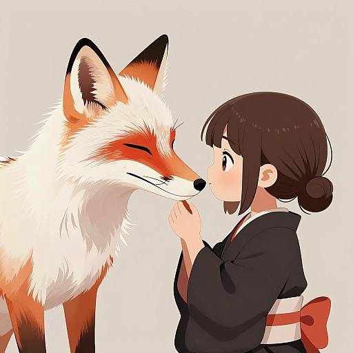Whimsical Fox and Girl Illustration