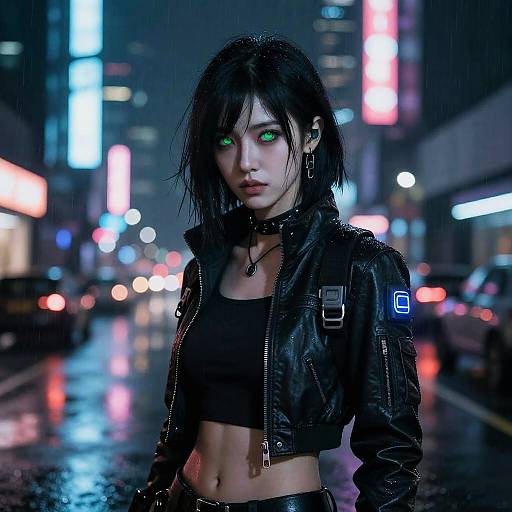 Cyberpunk Female Hacker in Neon City