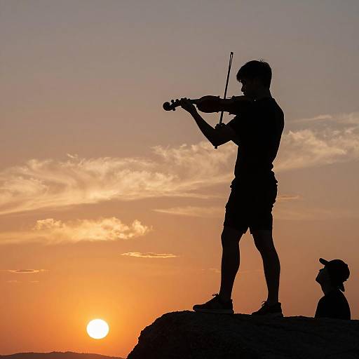 Silhouetted Violinist at Sunset