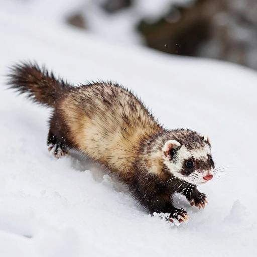 Dynamic Ferret Sliding Snowy Hill