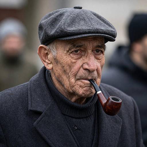 Weathered Elderly Man With Pipe Portrait