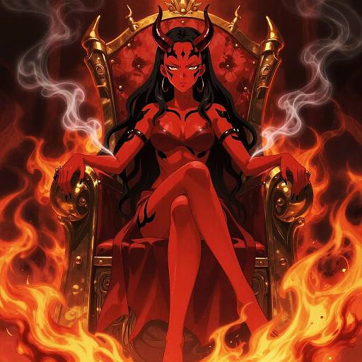 Red Demon Girl on Fiery Throne