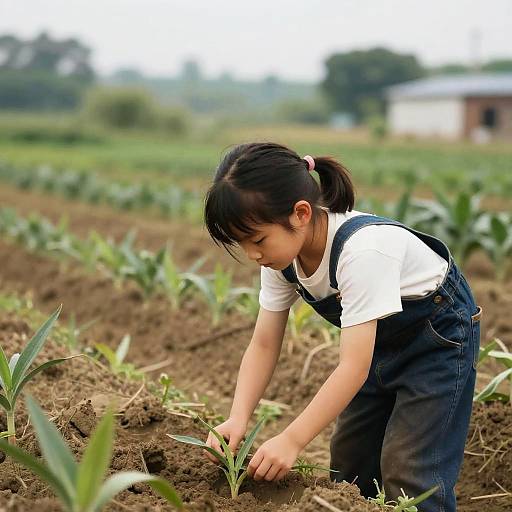 Hardworking Little Girl on Farm