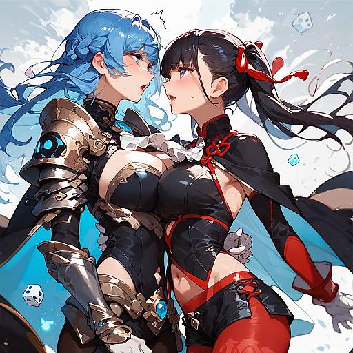 Embarrassed Blue-Haired Mages in Field