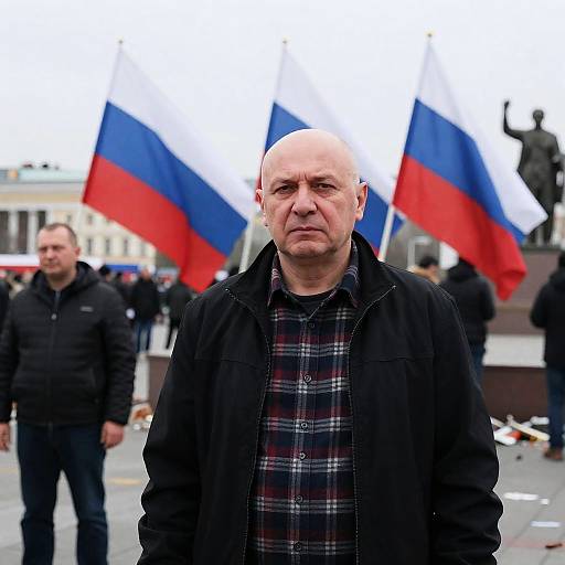 Serious Middle-Aged Man with Flags
