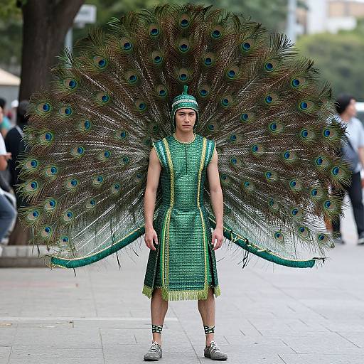 Man in Vibrant Peacock Costume