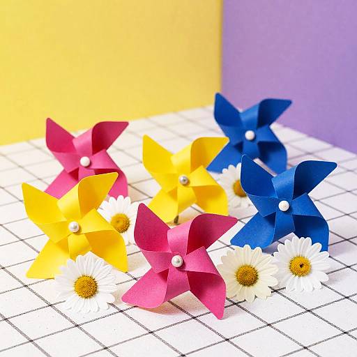 Vibrant Pinwheels and Daisies Composition