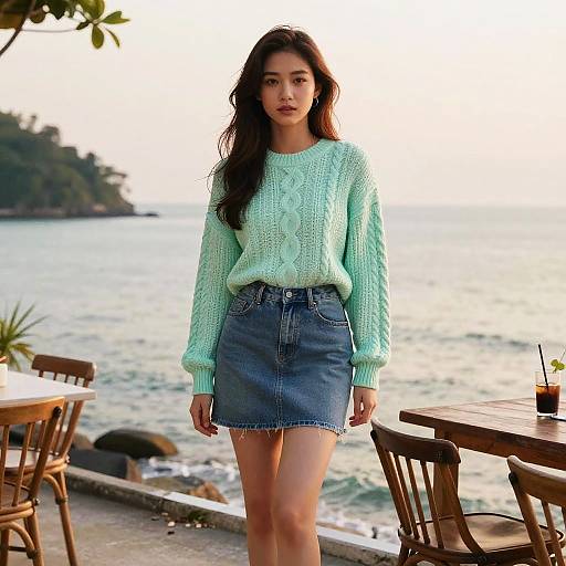 Elegant Woman at Sunrise Cliffside Dining