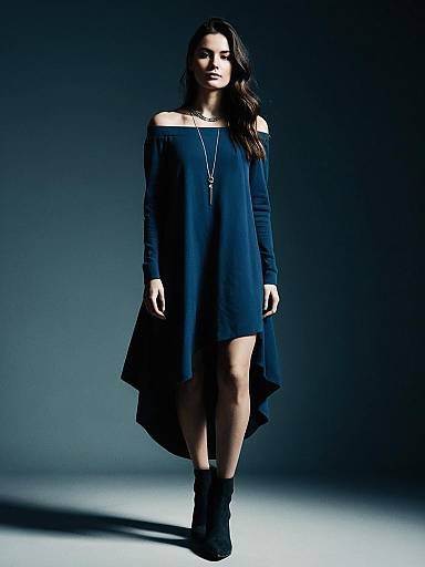 Woman in Asymmetrical Off-the-Shoulder Dress
