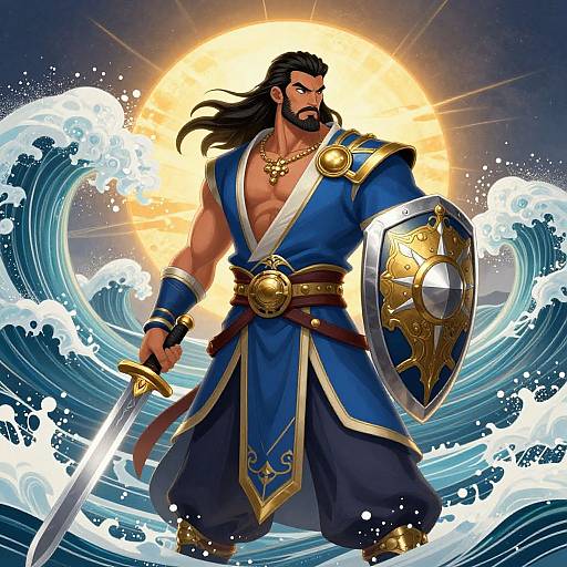 Warrior with Sword and Golden Shield