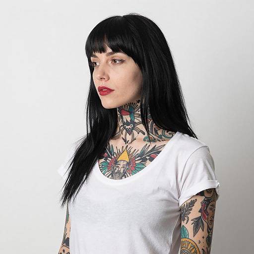 Pale Woman with Colorful Tattoos