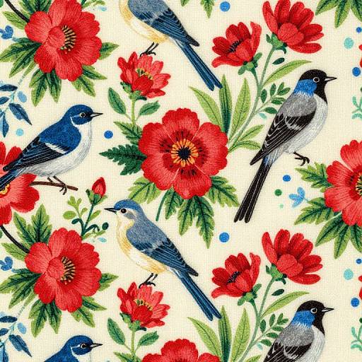 Bold Floral Fabric with Whimsical Birds