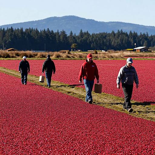 Farmworkers Walking Through Cranberry Bog