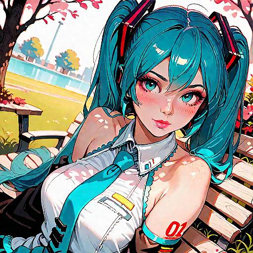 Hatsune Miku on Park Bench, Dutch Angle