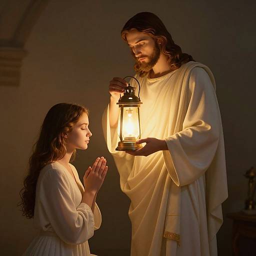 Luminous Christ Guiding Prayerful Woman