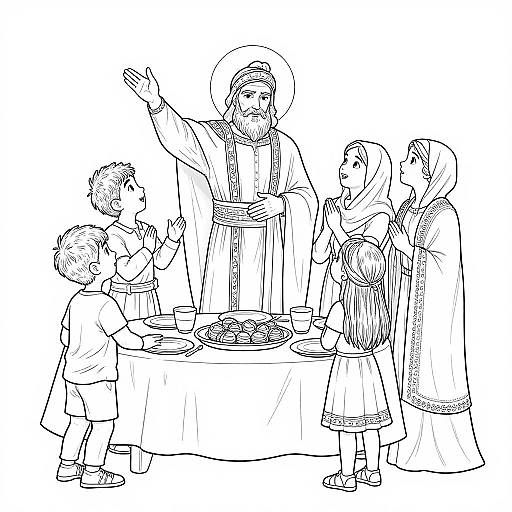 Detailed Religious Family Gathering Coloring Page