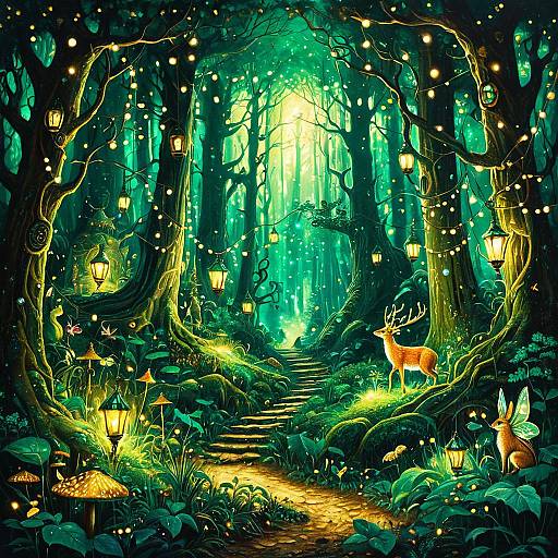 Emerald Enchanted Forest with Fairy Lights